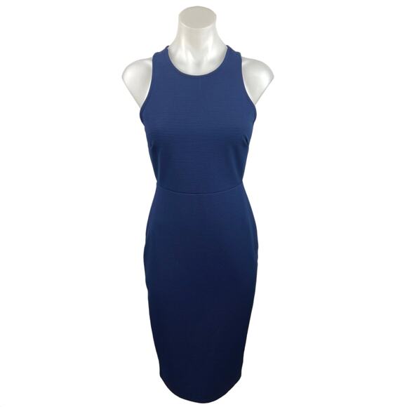 Windsor Blue Round Neck Sleeveless Open Cutout Back Midi Sheath Dress Size M - Picture 1 of 4